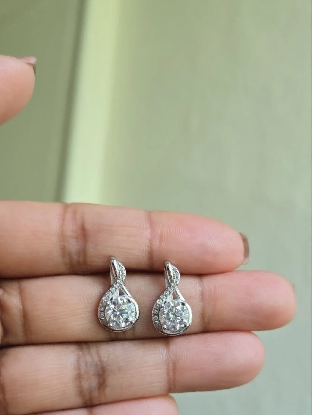 Sterling Silver Clear Moissanite Musical Note Drop Earrings- S925